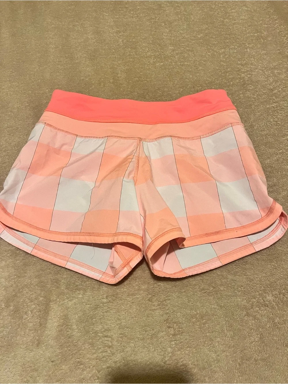 lululemon athletica Peach Check Plaid Groovy Running Shorts